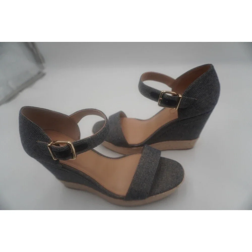 ANTONIO MELANI Lauralyn Navy Blue Gold Resort Ankle Vacation Wedge Sandals Sz 9M